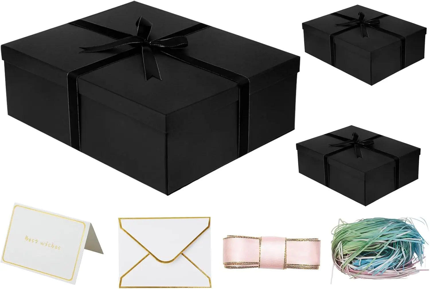 

3 Pack Large Black Gift Boxes 16.5x13x5.5 inches with Lids for Presents Birthday Christmas