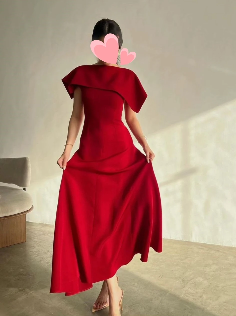 Oisslec Prom Dress Elegant Vintage Simple Red A-Line Ankle Length Customized Formal Occasion Prom Dress Evening Party Gowns image 2
