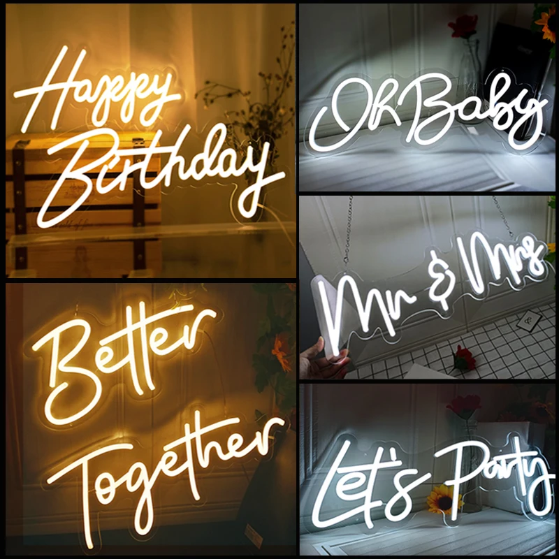 Neon Happy Party Wedding Decoration fondale Mr Miss Clear illuminato Sign Baby 1st Birthday dimmerabile regalo di congratulazioni con swimt