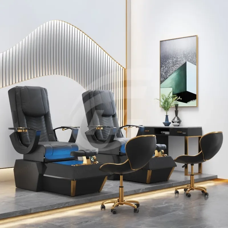

Gold Luxury Massage Foot Massage Chair with Drainage Pump with Light and Surf Function Pedicure Chair for Beauty Salon