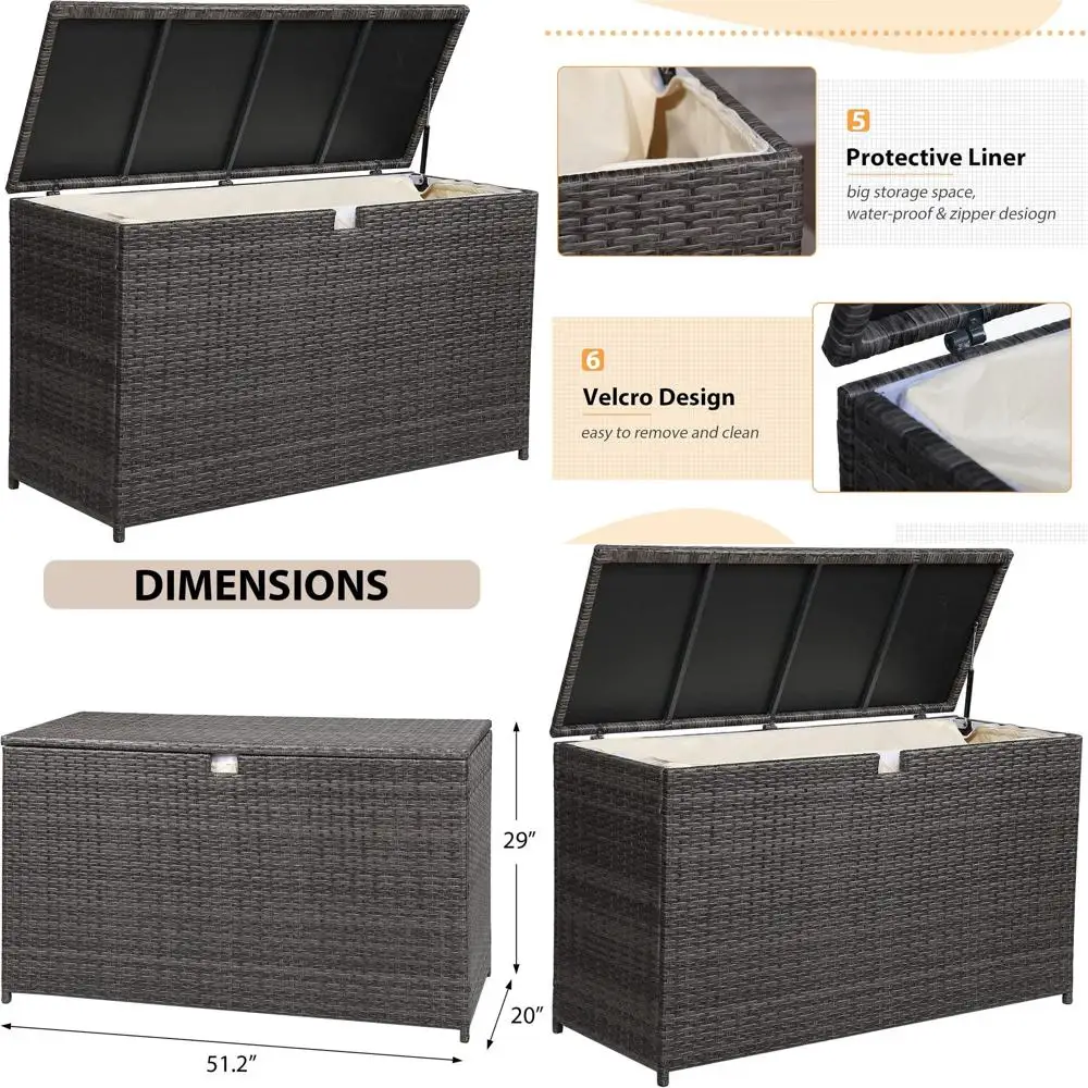 

Gray 120 Gallon Waterproof Outdoor Patio Storage Bin, Large Wicker Deck Box for Cushions and Garden Tools