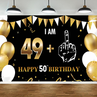 Funny 50th Birthday Decorations - I Am 49+1 Banner & Backdrop for Men & Women, Black & Gold 50 Birthday Banner Party Supplies