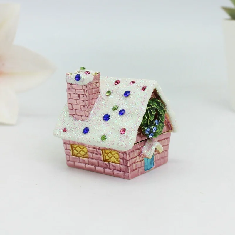 SHINNYGIFTS Cute House Shaped Jewelry Box Rhinestone Decor Pink Brick Trinket Storage Case for Jewelry Organizer & Home Decor