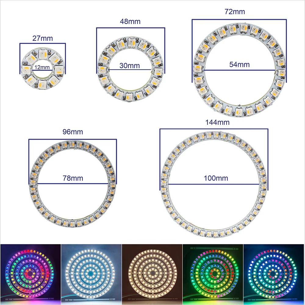 RGBW LED Ring Light 6812 SMD 5050 Pixel Individually Addressable 8/16/24/35/45 LEDs Warm White Cool White Options Available