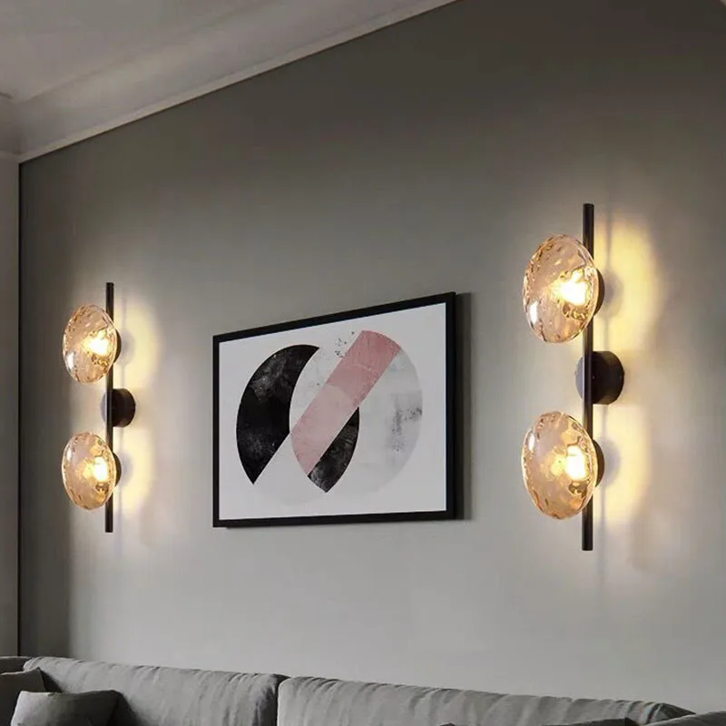 Creative Art Glass Wall Light Circular Bedside Wall Lamp Living Room Background Wall Sconce Bedroom Hotel Atmosphere Lighting
