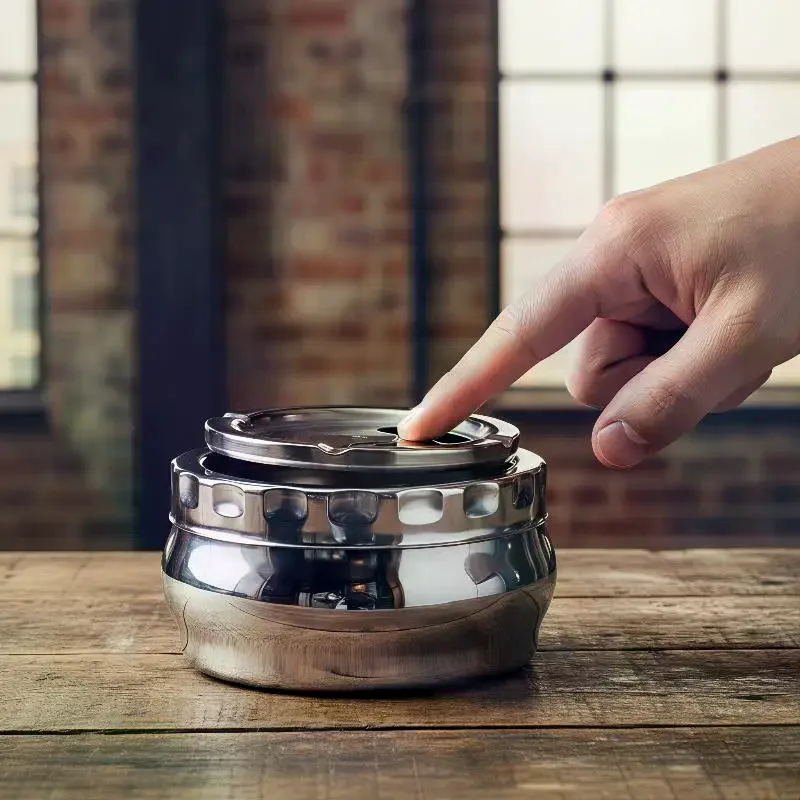 Stainless Steel Ashtray With Windproof Lid Rust Proof Design 3 Sizes For Home Office Outdoor Patio Use