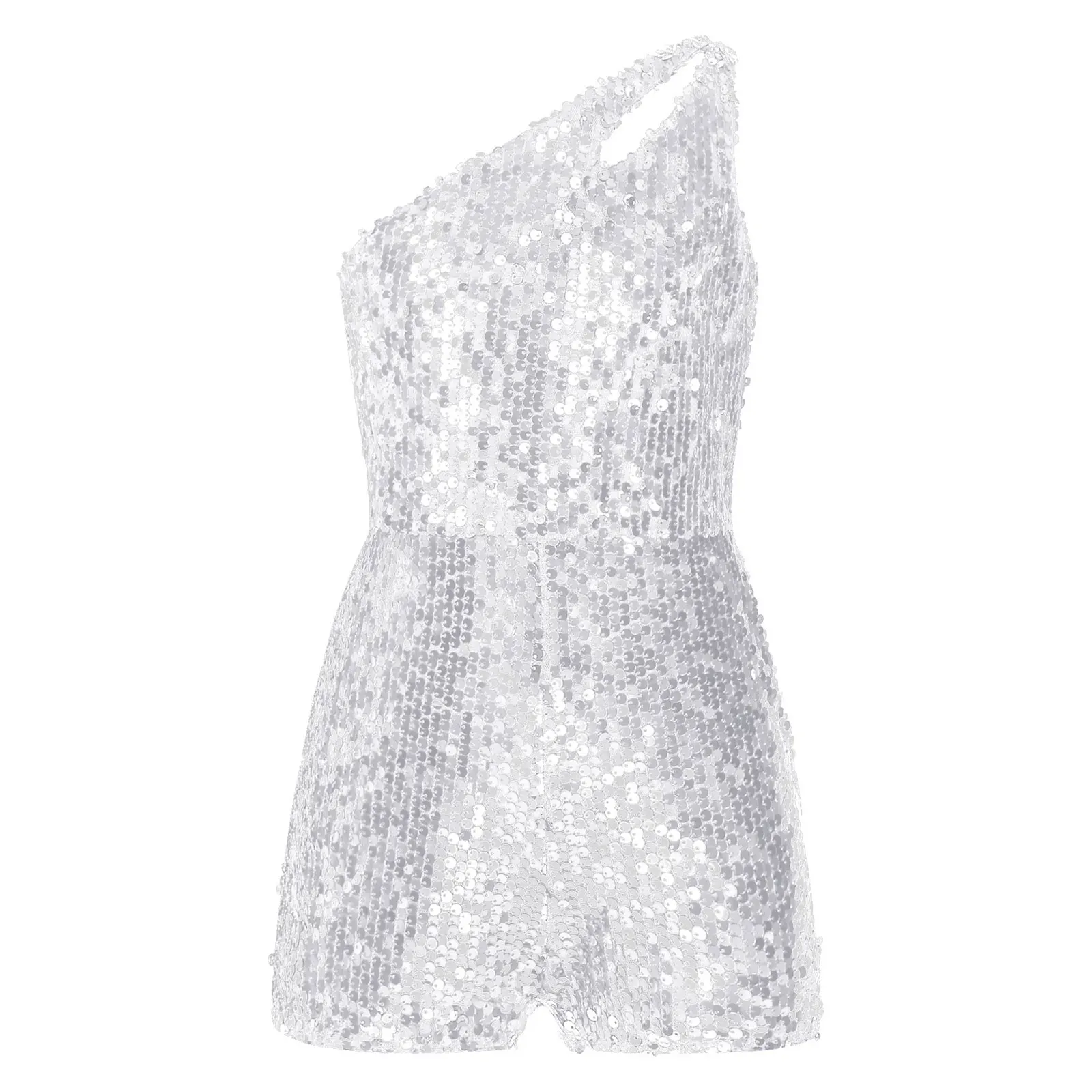 Kinderen meisjes pailletten cocktailparty rompertjes één schouder mouw korte unitard bodysuit xmas bruiloft bal cha-cha dans jumpsuit - afbeelding 2