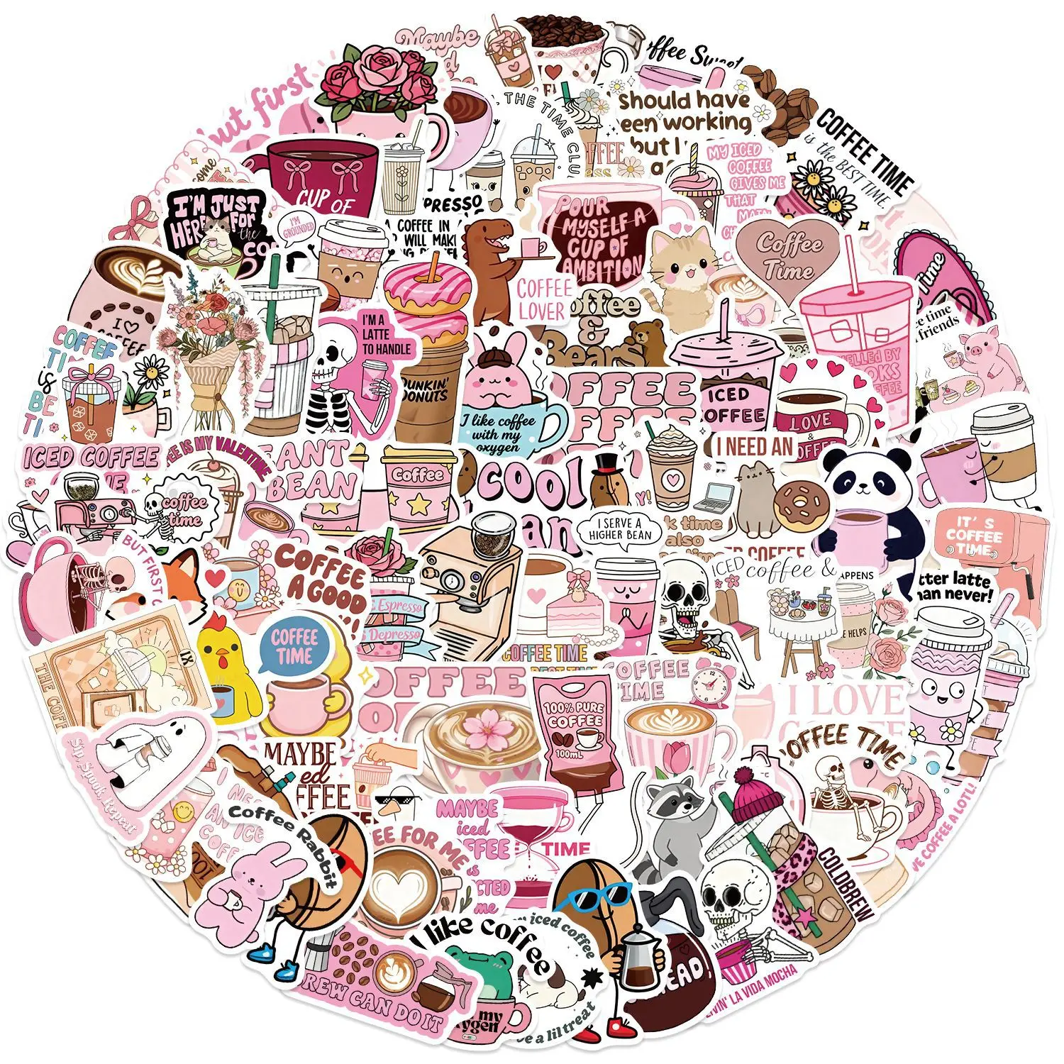 10/50/100PCS Cute Cartoon Funny Coffee Stickers Aesthetic Animals DIY Suitcase Laptop Luggage Graffiti Sticker Decal Toy Gift