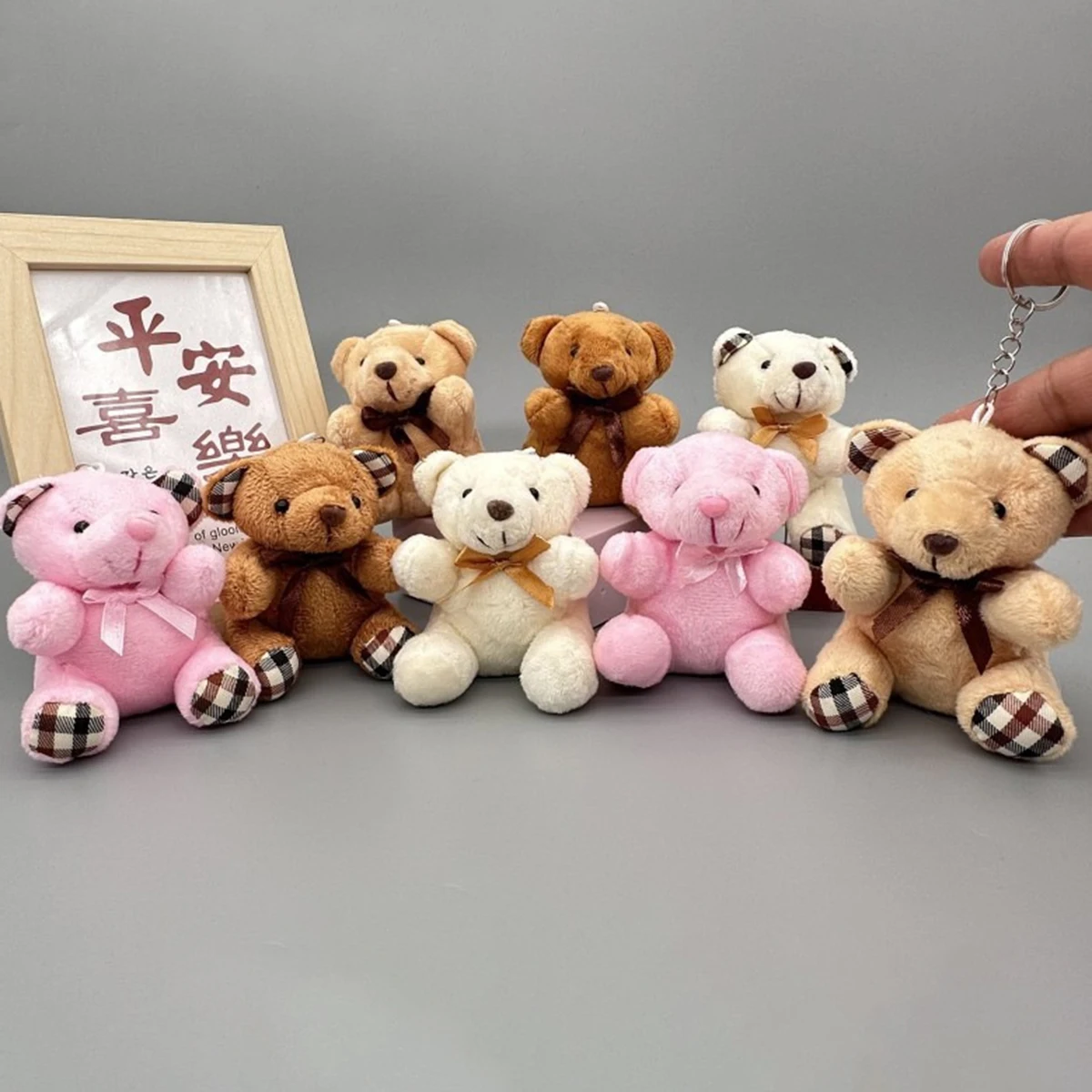 Cute Bow Teddy Bear Plush Keyring Simulation Cartoon Bear Plush Stuffed Toy Backpack Decor Charm For Wedding Birthday Gifts
