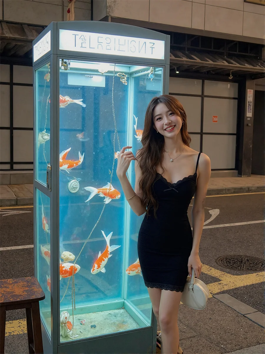 Sukienka letnia damska 2025 Hotsweet, dopasowana, jednolita, z siateczki, koronki, przezroczysta, seksowna, z wycięciami.