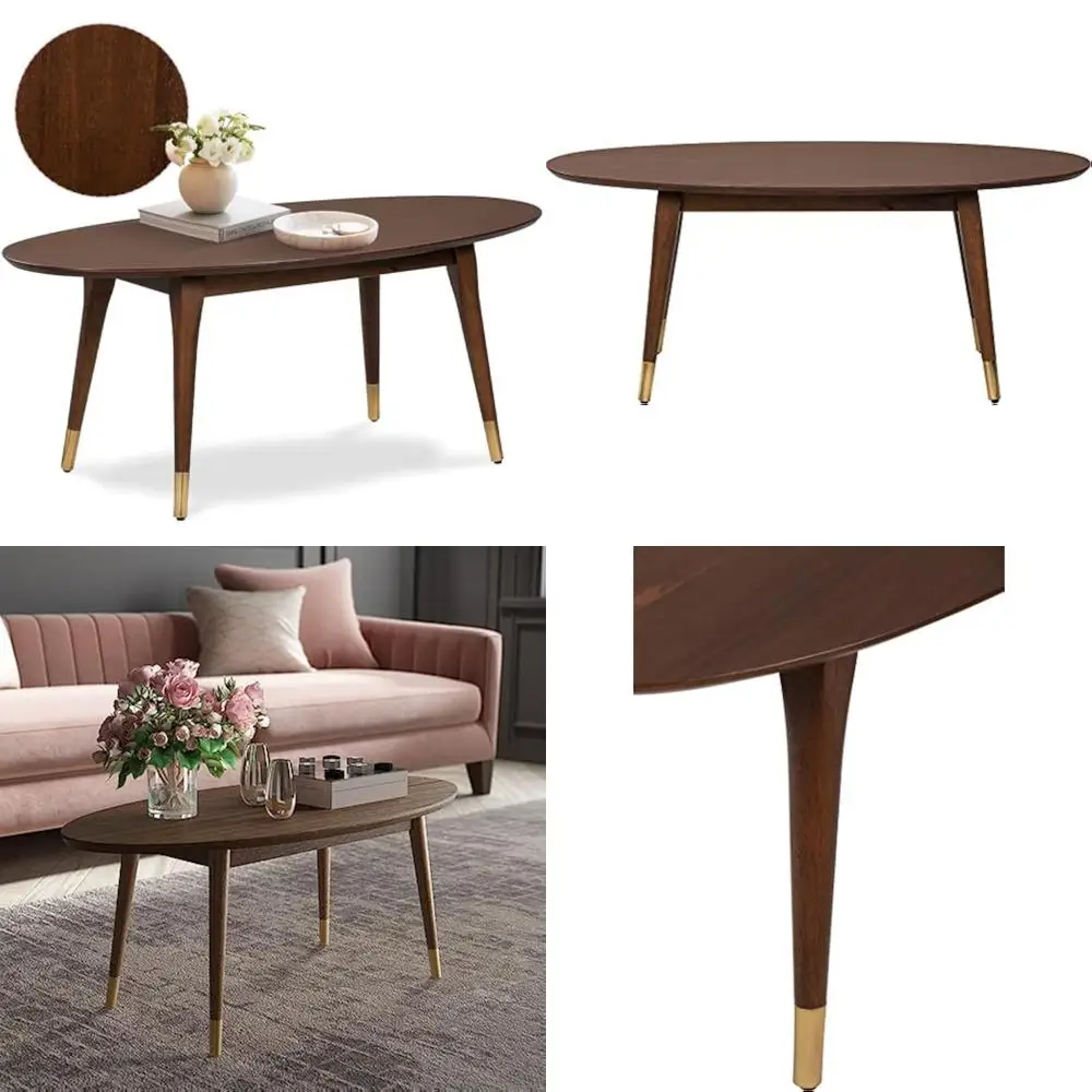 

Mid-Century Modern Walnut Brown Oval Coffee Table Living Room Furniture Collection