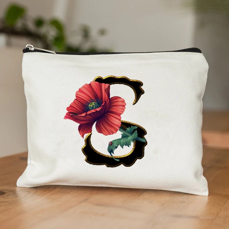 

Красная косметичка с цветочным узором и буквами, дорожная сумка для хранения туалета, косметичка для макияжа для учителей, подружек невесты, друзей