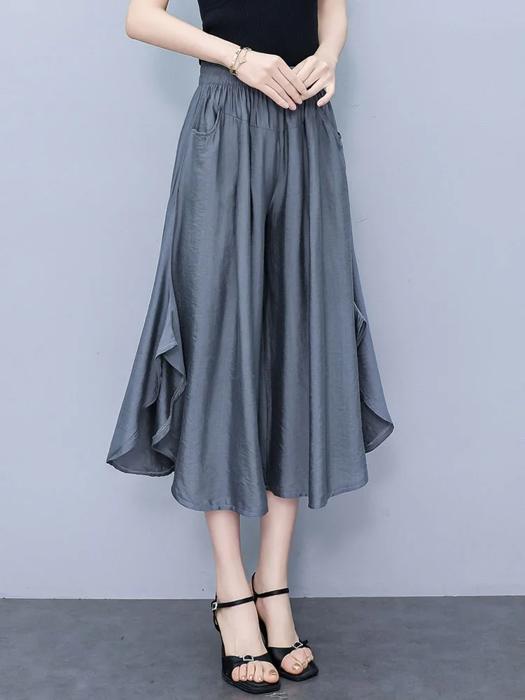 Neue Mid-Year Mom Dünne Seide Baumwolle Breite Bein Hosen Hohe Taille Drapierte Gefühl mit kets Koreanische Sle Casual hosen für Frauen