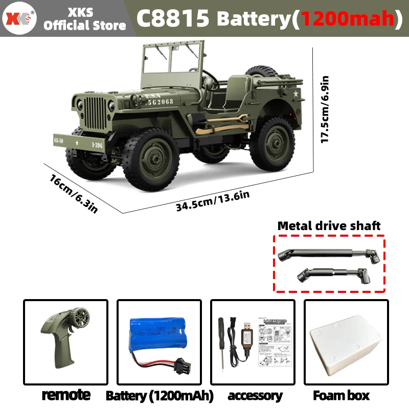 XKS JJCR 1:10 Willys Jeep 1941MB Scale RC Car 2.4G 4WD Remote