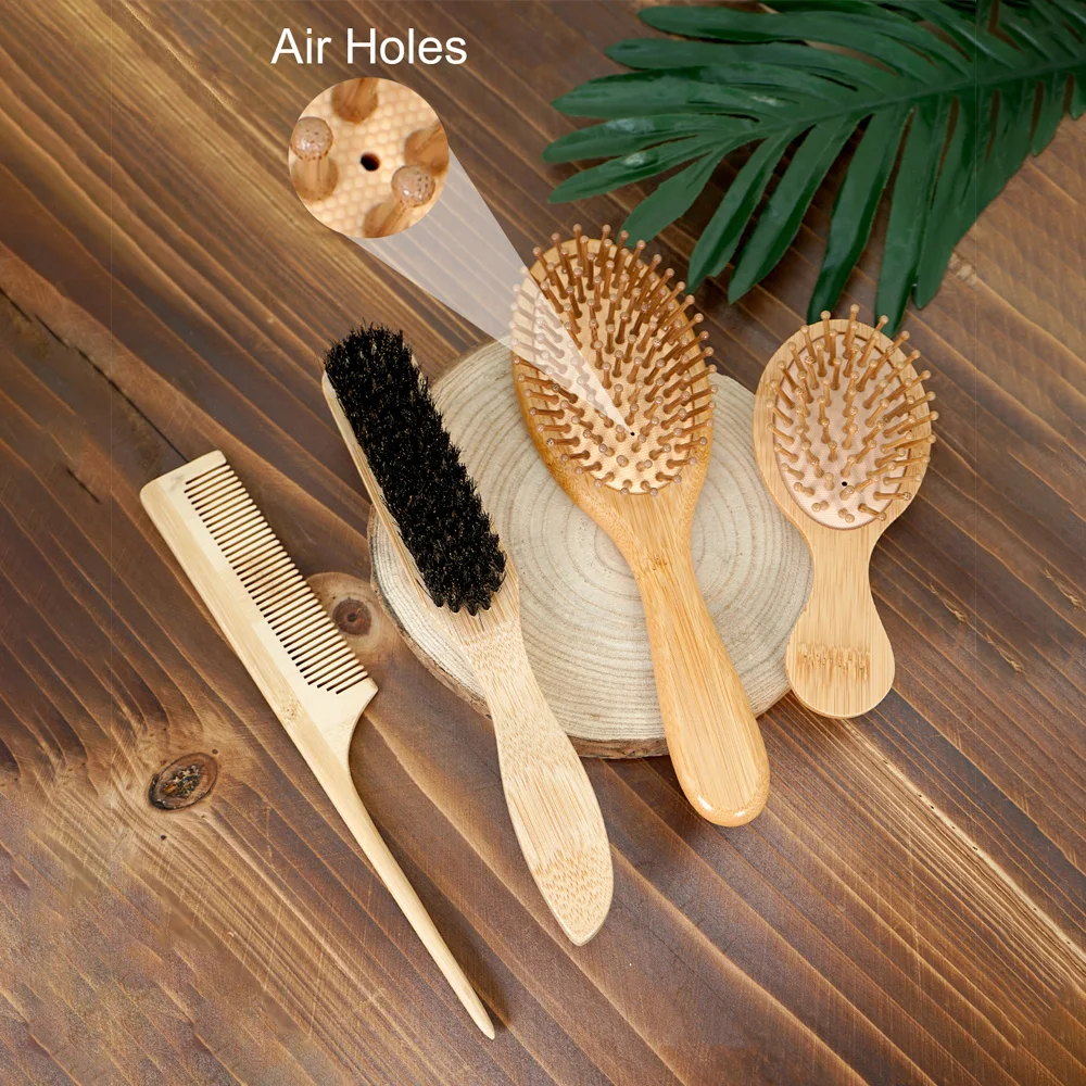1PC Professional Hair Brush Pointed Tail Wooden Comb/Large Bamboo Air Cushion/Mini Travel Size/Boar Bristle