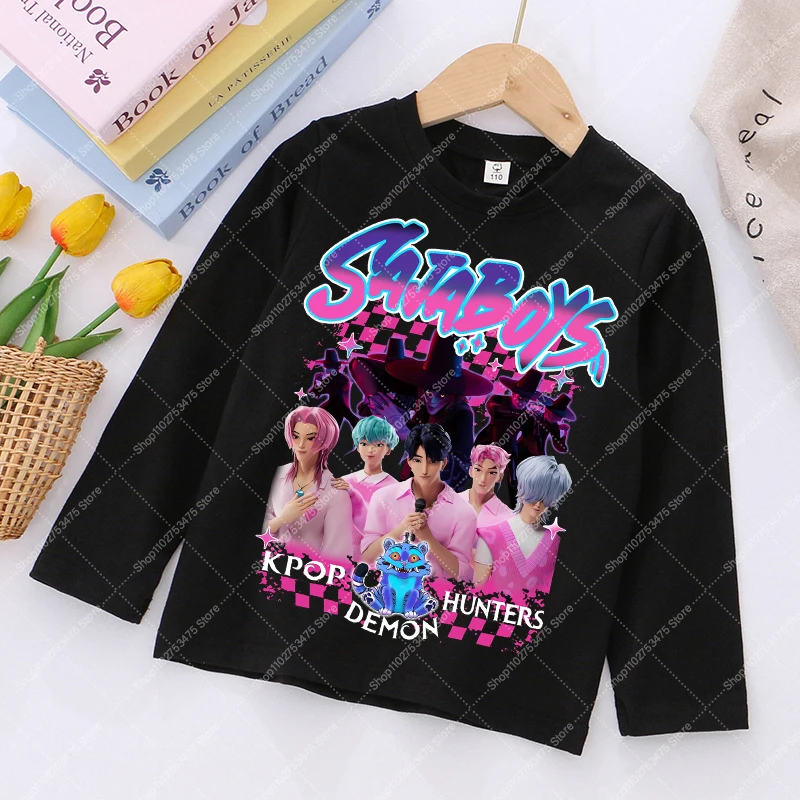 KPop Demon Hunters Kids Long Sleeve Tops Autumn Cartoon Cute T-shirt Casual Clothing Children Anime Printed Tee Boy Girl Clothes