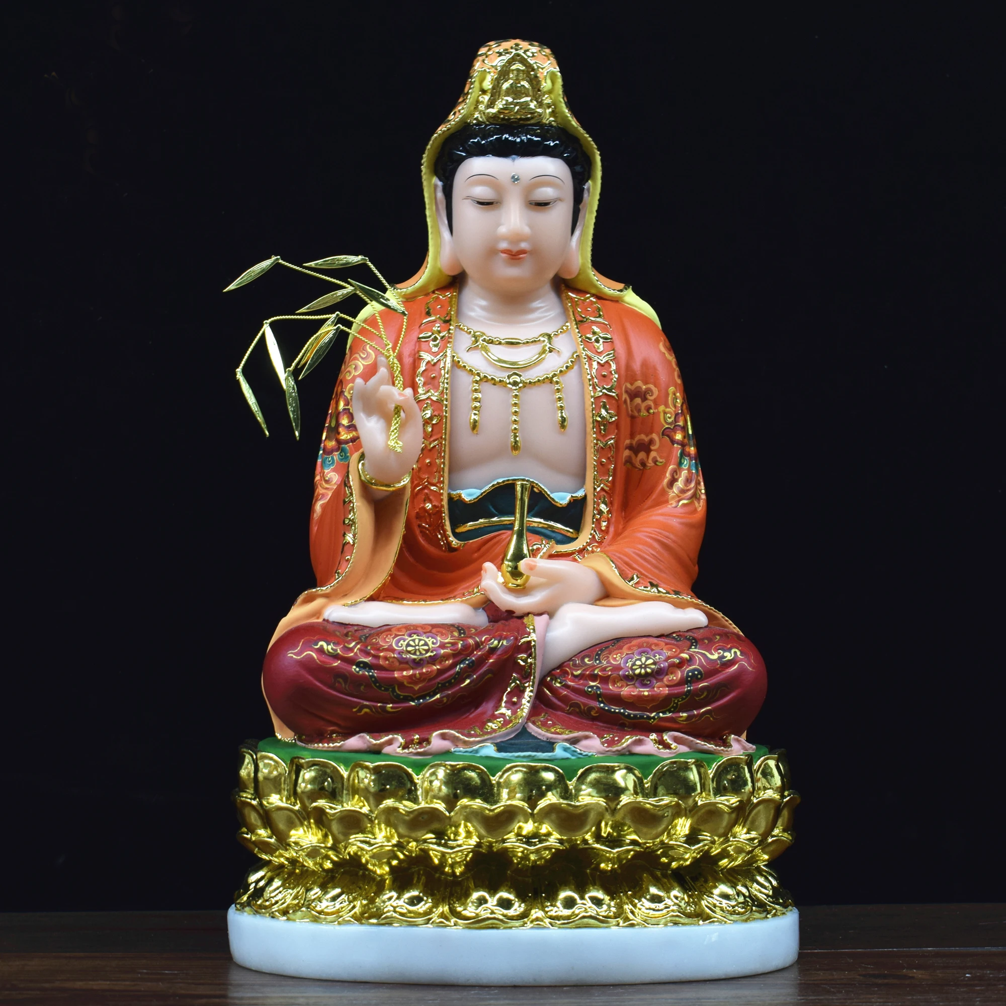 High-grade TOP Buddha statue Home store company Shrine FAMILY bless safe Painted Guanyin PUSA jade gilding Sculpture