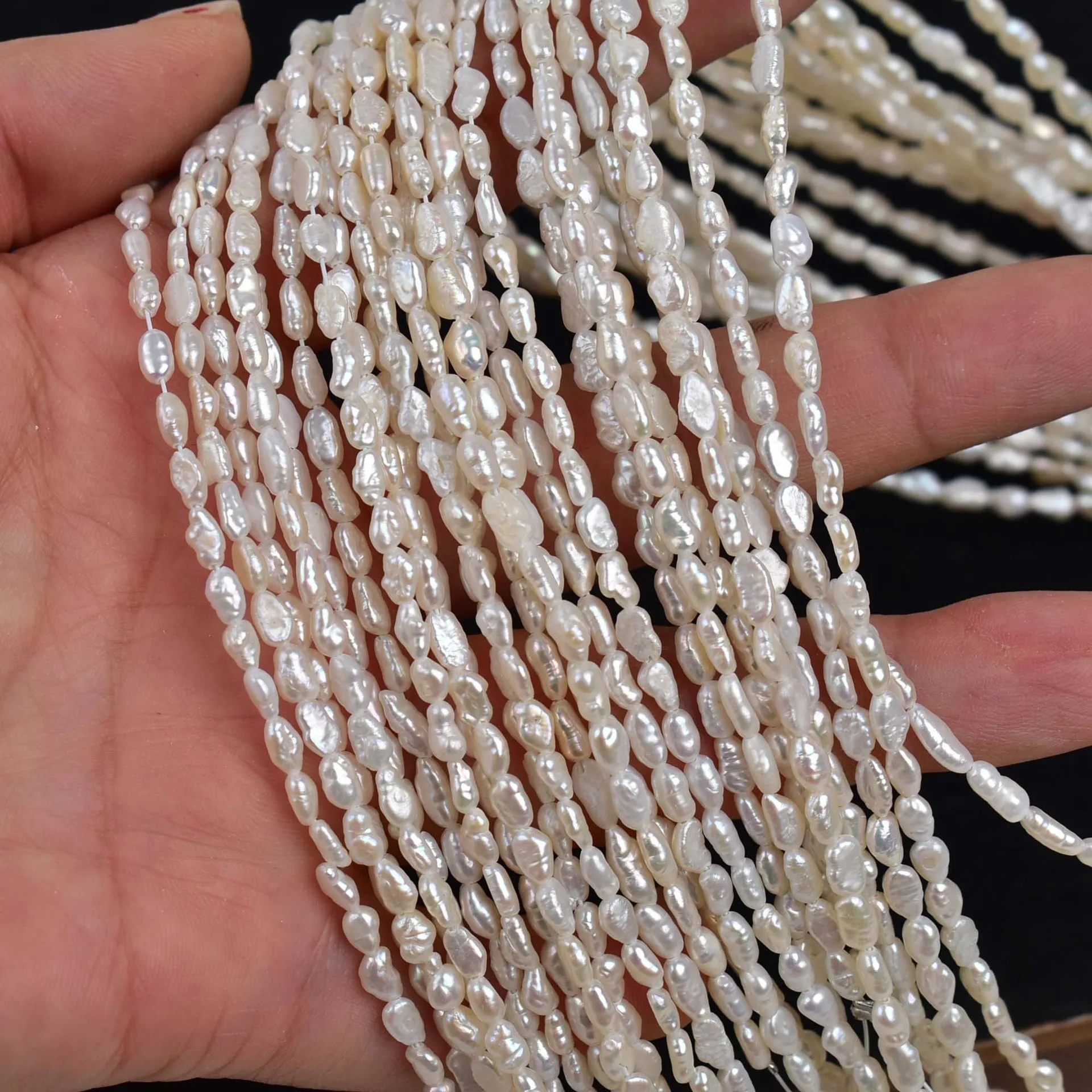 4-5 مللي متر صغير الباروك ثقب مستقيم اللؤلؤ لؤلؤ المياه العذبة الطبيعية سلاسل الأبيض على الوجهين بريق اللؤلؤ بالجملة و DIY بها بنفسك #1