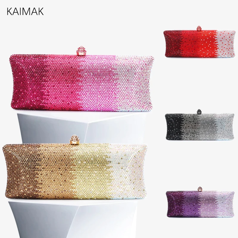 Luxury Stone Gradient Wallet Rhinestone Dinner Bag Diamond Clutch Crystal Crossbody Bag Wedding Party Bride Women's Evening Bag