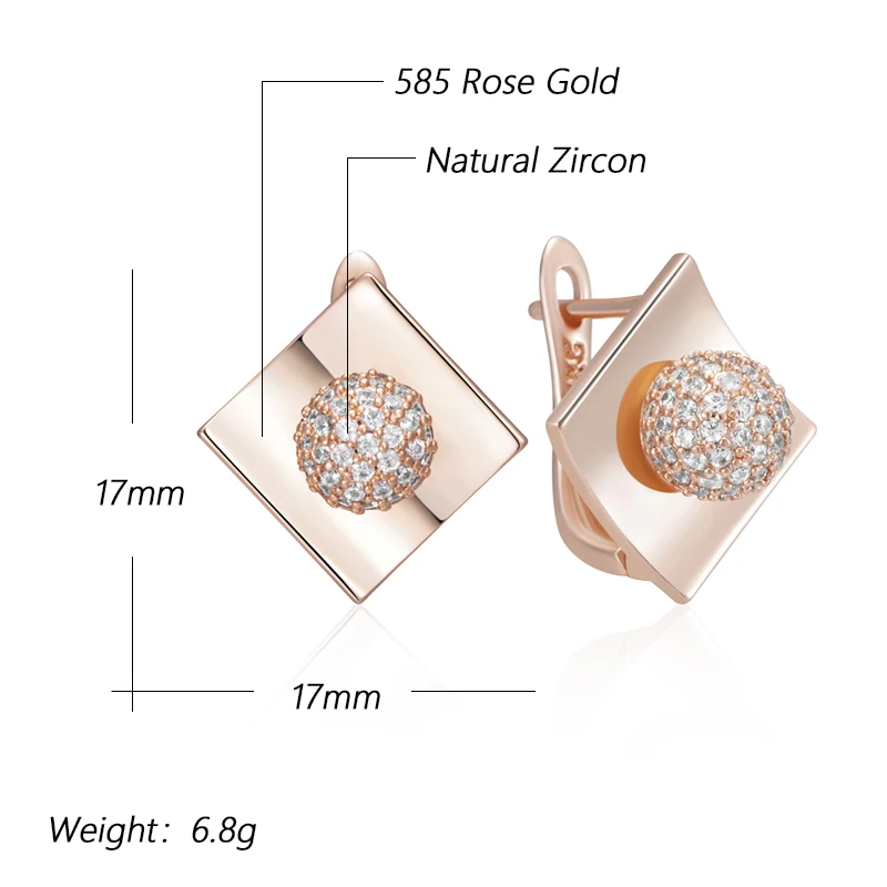 Kinel Hot Unusual 585 Rose Gold Color Dangle Earrings For Women Shiny Natural Zircon Accessories High Quality Daily Fine Jewelry