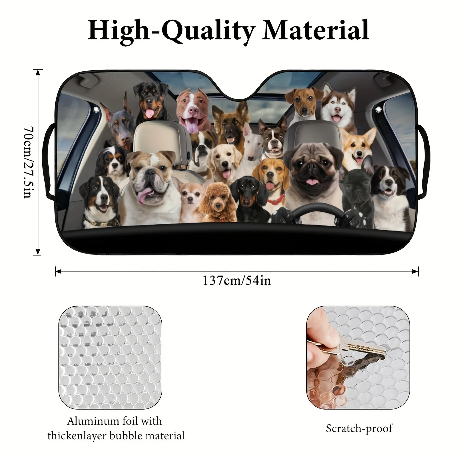 عبوة واحدة من مظلة الزجاج الأمامي للحماية من الأشعة فوق البنفسجية على شكل كلب، مادة فقاعات من رقائق الألومنيوم مقاس 54 بوصة، مقاومة للخدش وقابلة للطي في السيارة #1