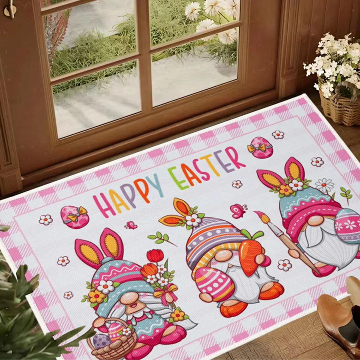 1Pc Crystal velvet Lovely Happy Easter Door Mat Motif Entrance Pad Bath Rug Area Carpet For Kitchen Balcony Terrace Home Decor