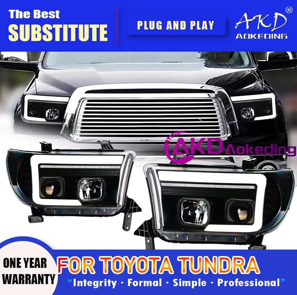 

AKD Head Lamp for Toyota Tundra Sequoia LED Headlight 2007-2013 Headlights DRL Turn Signal High Beam Angel Eye Projector Lens