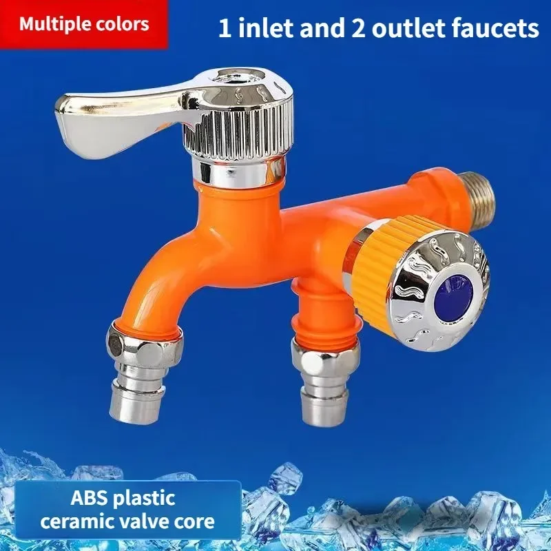 Faucet Double Outlet Dual Control Water Tap Home Bathroom Hose Irrigation Fitting Plastic Connector 1/2