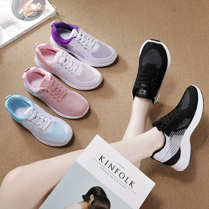 

2022 New Breathable Shoes for Women Sneakers Stretch Fabric Tenis Feminino Lace-up Casual Lady Shoes Platform Sneakers Woman