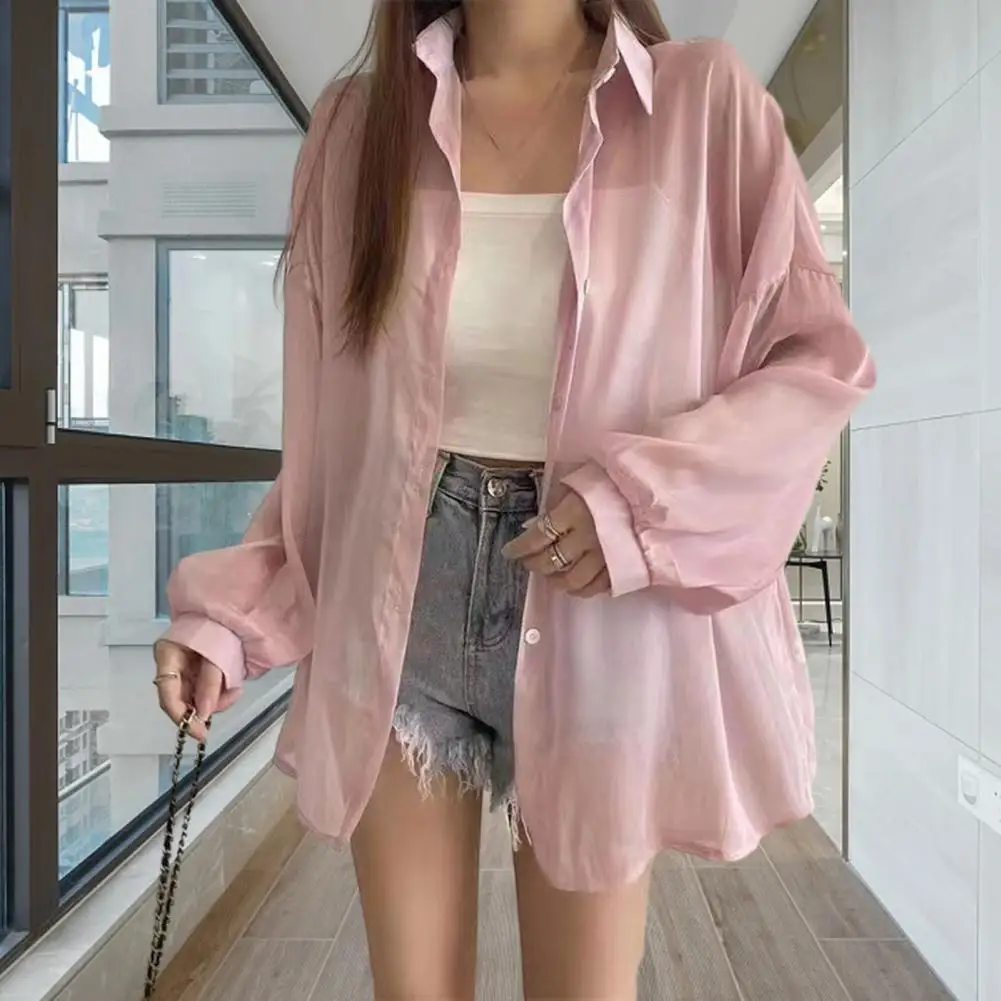 Sun Clothing Quick Drying Lapel Perspective Thin Type Shawl Sunscreen Shirt Cardigan Chiffon Coat Dressing Up