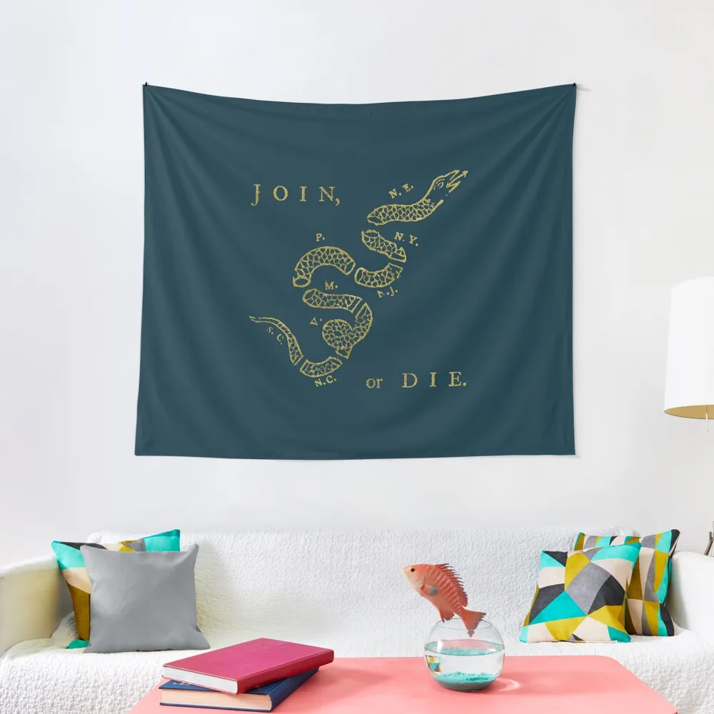 Join or Die - Vintage Gold V02 Tapestry Carpet On The Wall Home Decoration Accessories Funny Room Aesthetic Tapestry