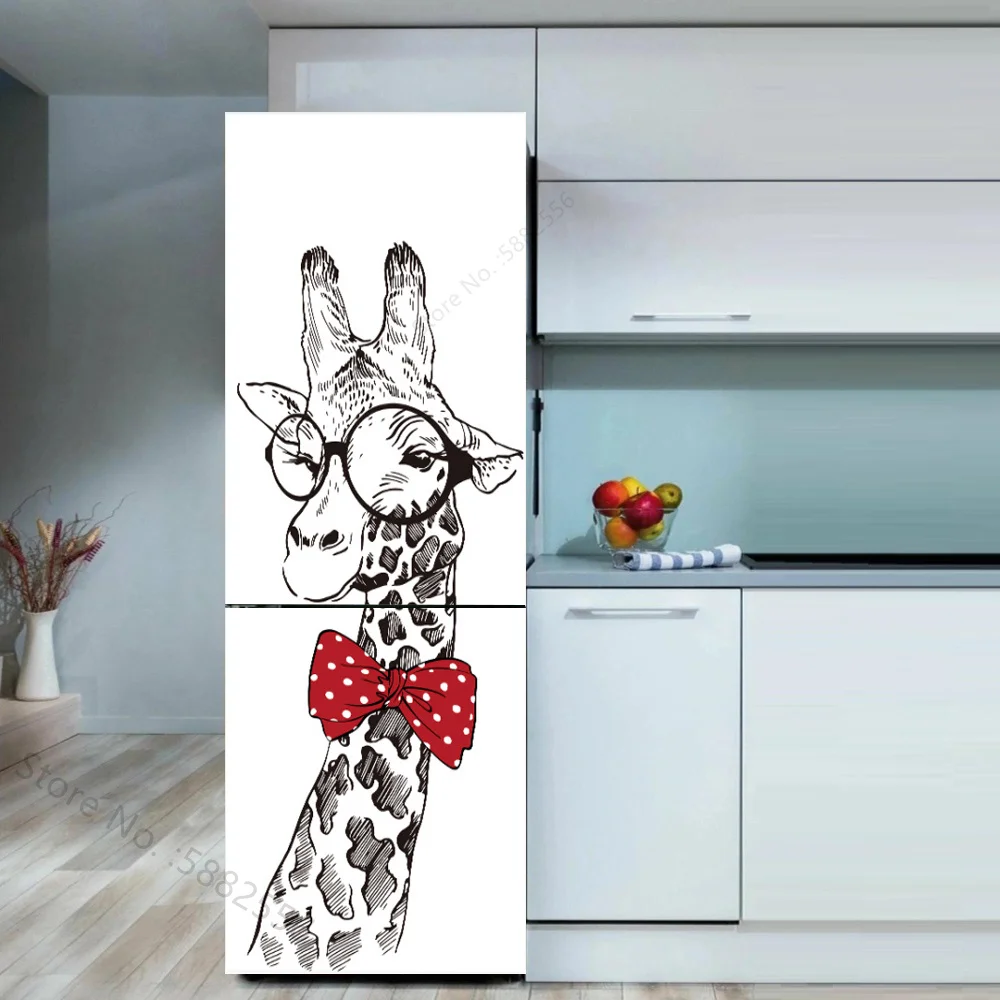3D Fridge Sticker Customizable Giraffe Funny Cat  Poster Vinyl PVC Waterproof Home Decoration Kitchen Refrigerator Mural Sticker