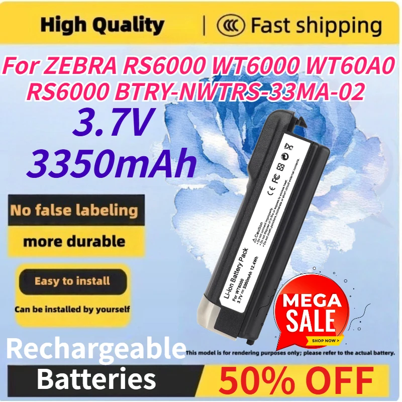 3.7V 3350mAh Rechargeable Liion Battery for ZEBRA RS6000 WT6000 WT60A0 RS6000 BTRY-NWTRS-33MA-02 Barcode PDA Scanner Battery