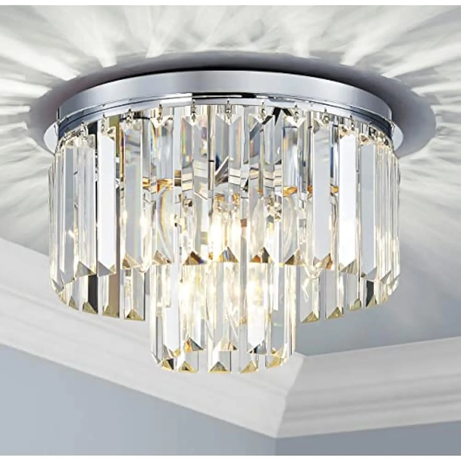 

Cl006S Crystal Ceiling Light Fixture, Modern Semi Flush Ceiling Light, D12 X H8, E12 Base 3-Lights, Chrome Finish