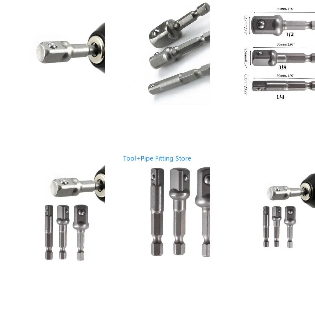 F92B 3 Pcs/Set Power Drill Sockets Adapter Set 1/4