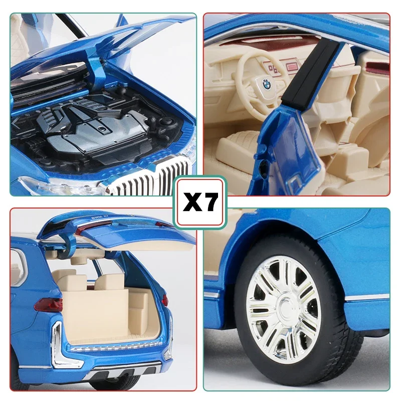 車のおもちゃ,ダイキャストカー,1:24合金,6つのドア,音と光,車のおもちゃ,ギフト,bmw x7 suv