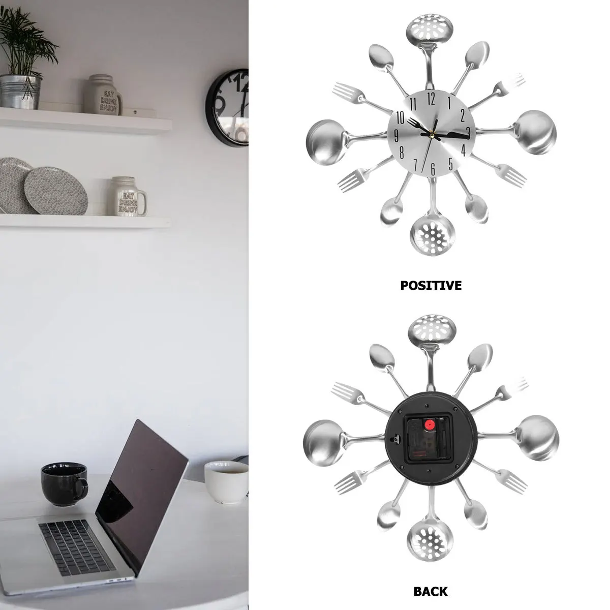 

Creative Wall Clock Quartz Kitchen Cutlery Clock Spoon Fork Dial 15cm Modern Design Decor Mirror Wall Clocks Operated