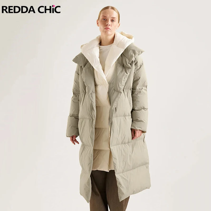 REDDACHiC Chaqueta larga de dos tonos con bolsillos, chaqueta acolchada acolchada para mujer, Abrigo acolchado informal con botones, prendas de vestir cálidas para invierno