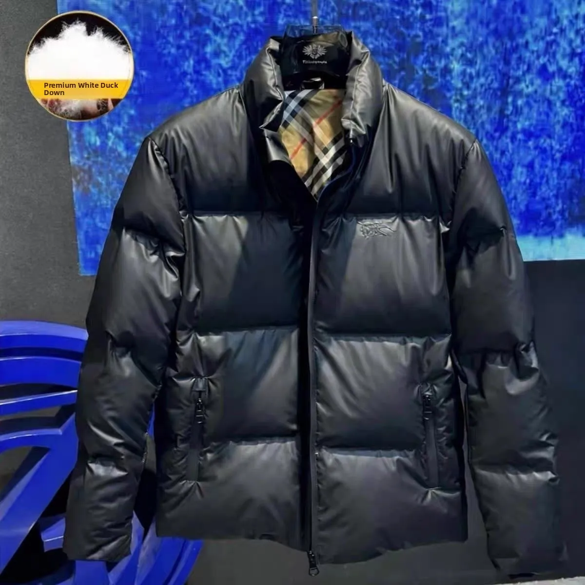

Зимняя мужская пуховая куртка с воротником-стойкой, теплая, белая, из искусственного пуха, модная, трендовая, из ПУ ткани, для молодежи