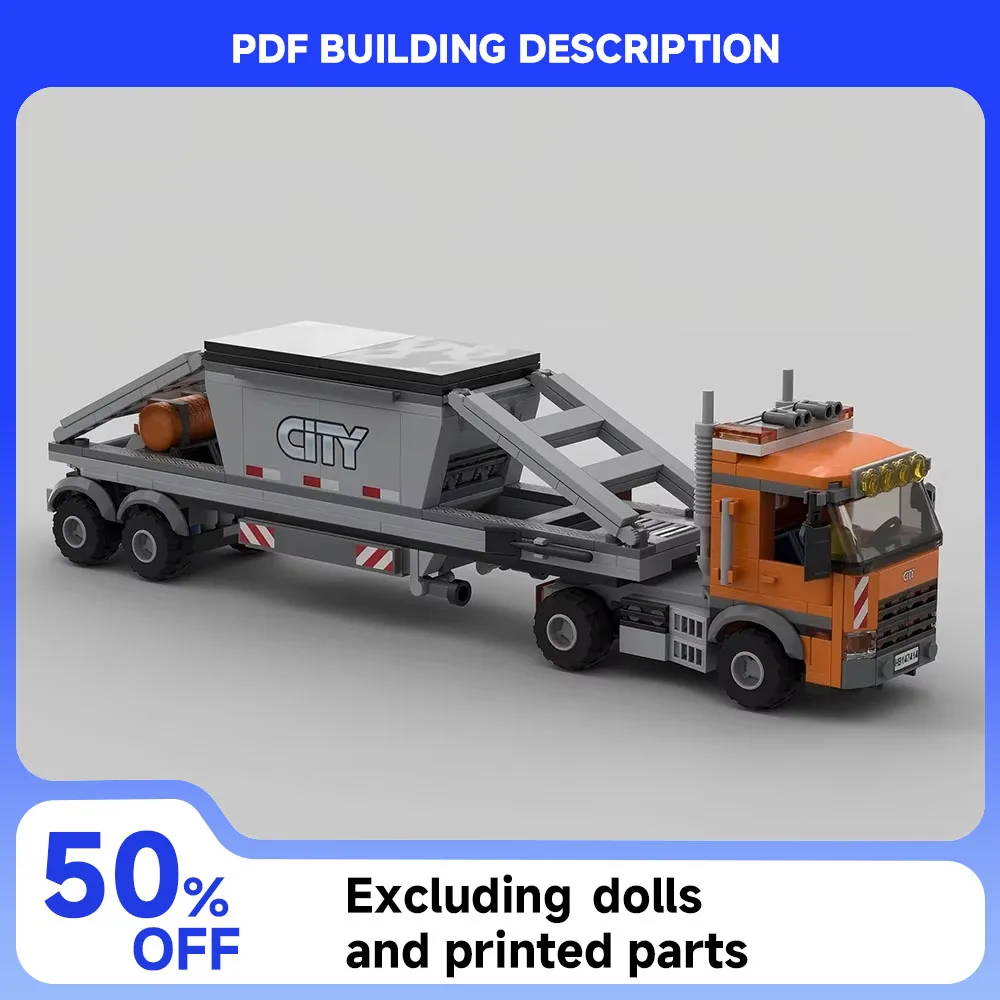 새로운 MOC 도시 운송 트럭 및 센터 덤프 트레일러 모델 빌딩 블록 DIY 모듈러 조립 어린이 장난감 소년 수집품 선물