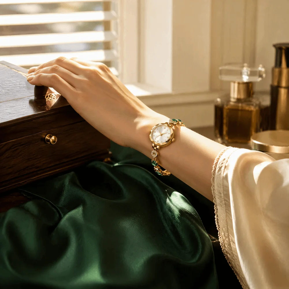 Exquisite Women's Bracelet Watch Vintage Luxury Flower Quartz Wristwatch Quartz Movement Drawstring Design Women's Wrist Watch