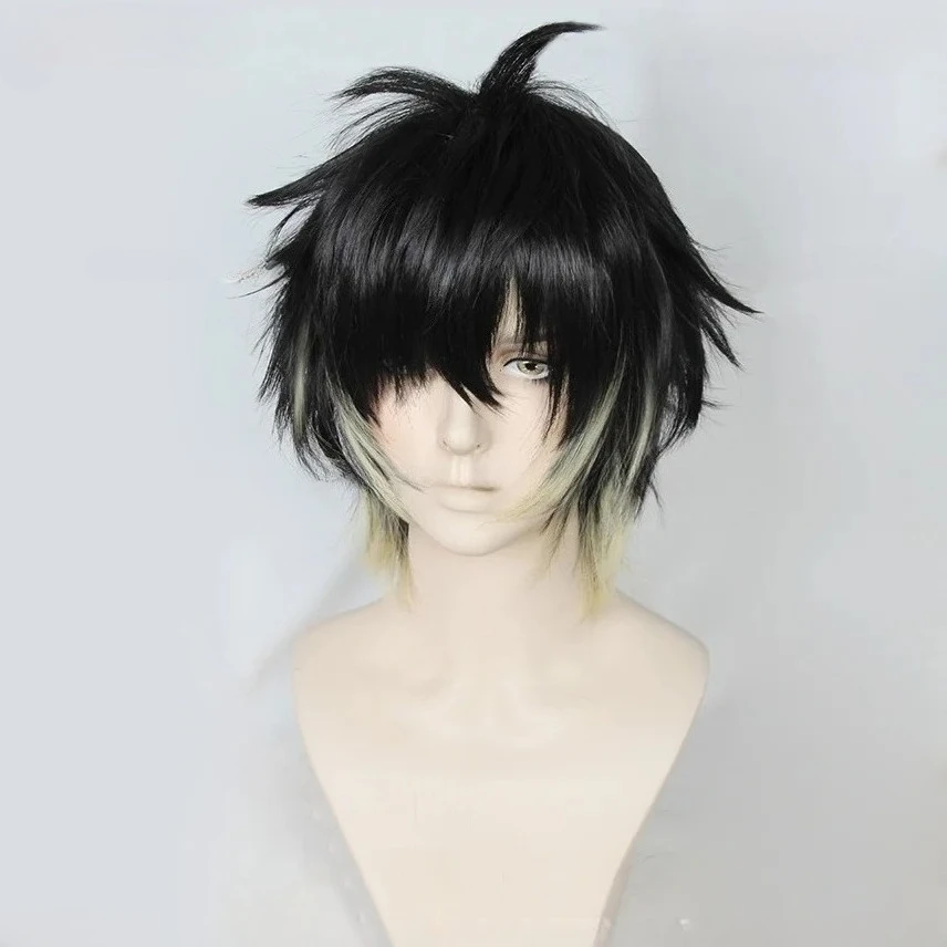 Аниме Towa Синтетические мужские короткие черные, желтые косплей аниме парик или повязка на глаз термостойкие волосы парики для Хэллоуина