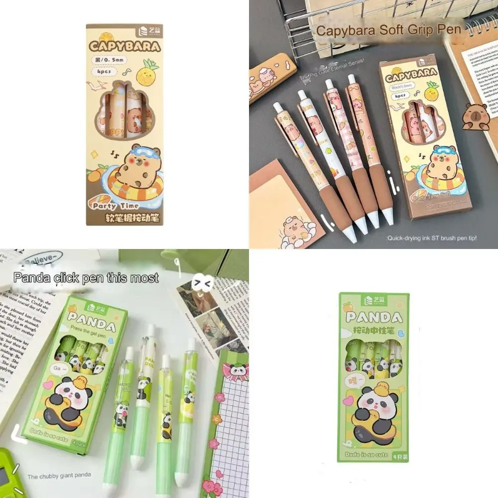 ปากกา capybara สีดำปากกาหมึกเจล4ชิ้นขนาด0.5มม. ปากการูปการ์ตูนเรียบสีกลางปากกาเครื่องเขียน ST PEN TIP ปากกาลูกลื่นแห้งเร็ว