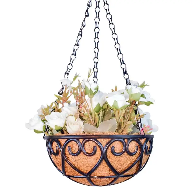 Coconut Brown Round Iron Chain Hanging Basket Flowerpot European Creative Fleshy Green Plant Chlorophytum Comosum Flowerpot