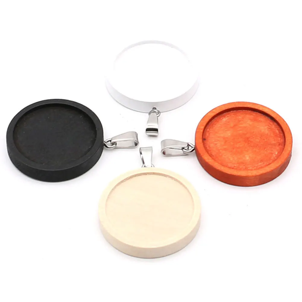 

20Pcs 25Mm DIY Wooden Base Pendant Stainless Steel Earring Necklace Making Supplies Red Coffee Solid Color Deep Coffee Black