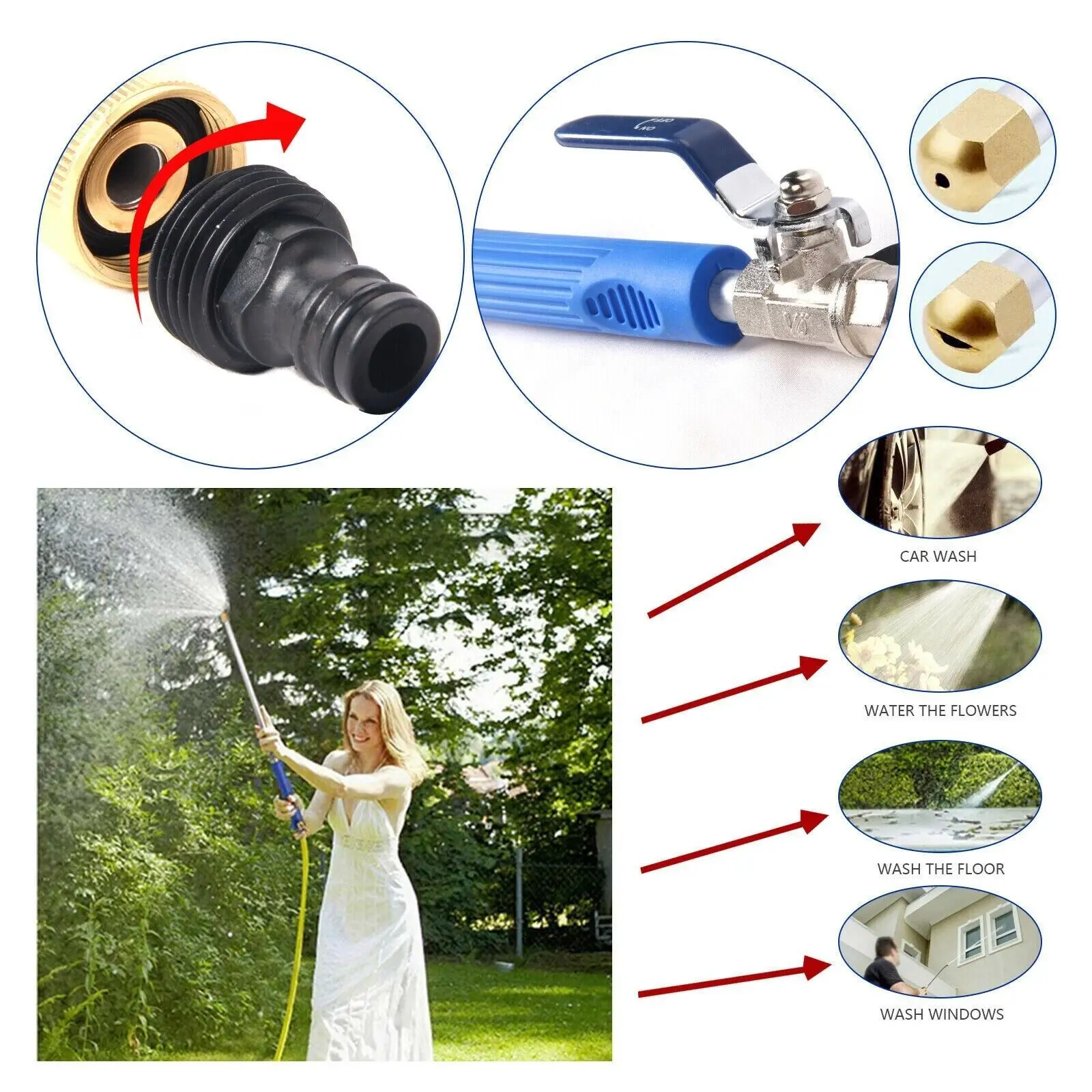 High Pressure Power Washer Spray Gun, 2 Brass Nozzles (Jet/Fan), Fits 3/4" Garden Hose, for Car Washing/Watering/Cleaning, 1 Piece view 6