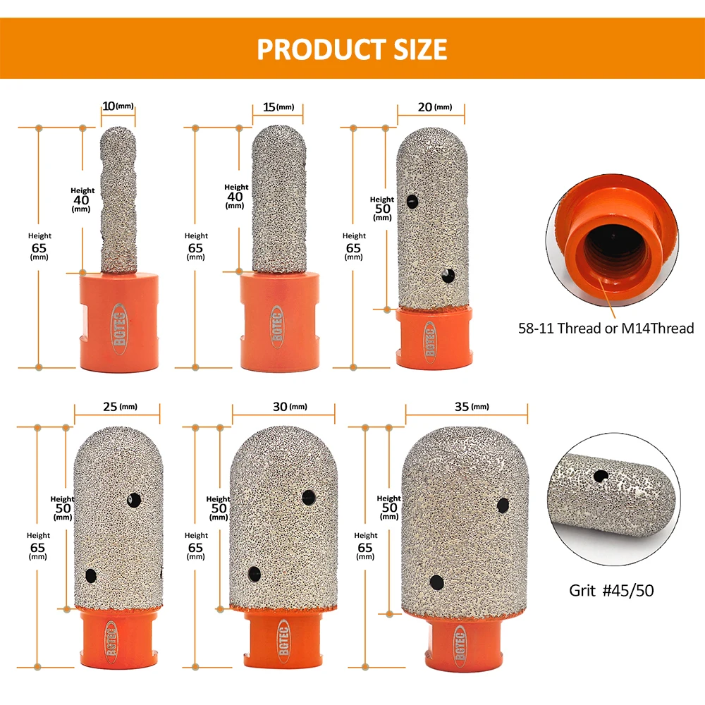 BGTEC 1pc Diamond Finger Bits Milling Crowns Diamond Chamfer Drill Grinding Tile Ceramic Stone Marble 5/8“-11 or M14 Thread