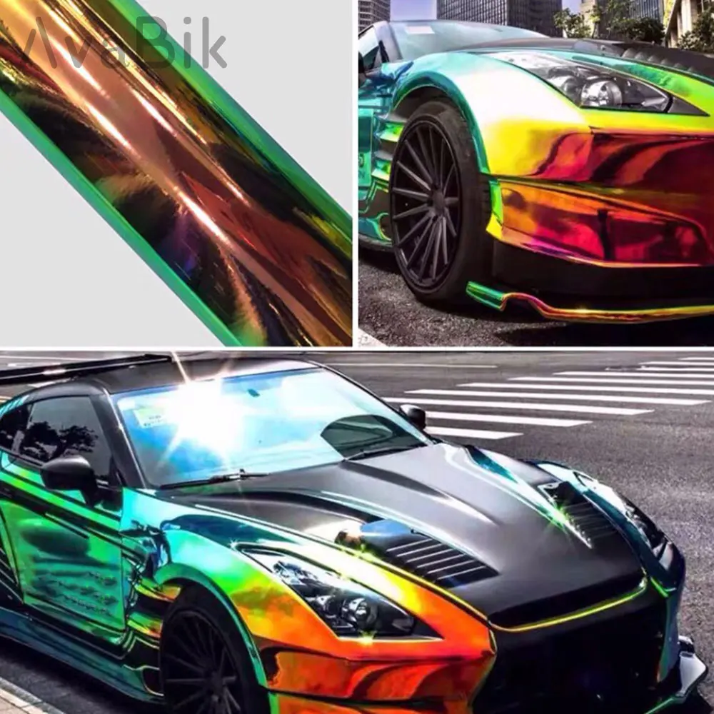 60cm Rainbow Plating glod chameleon Film Vinyl Wrap Car Accessories Universal Smart DIY With Air Release Stickers Low Tack Glue