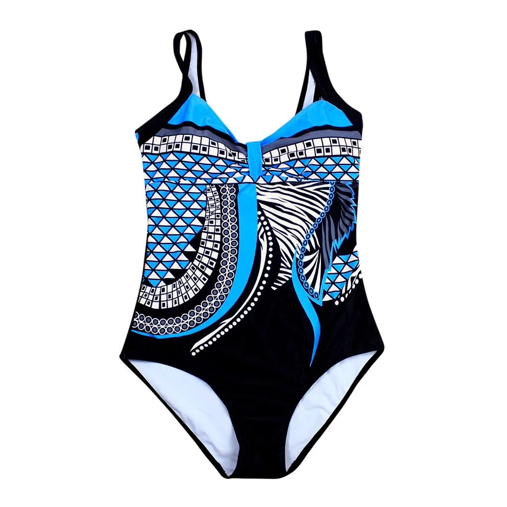 Ladies\' Enthic Style Graphics Printed Retro Summer Backless Sexy Fashion Swimwear Sreamless One Piece Sling Bathing Clothing