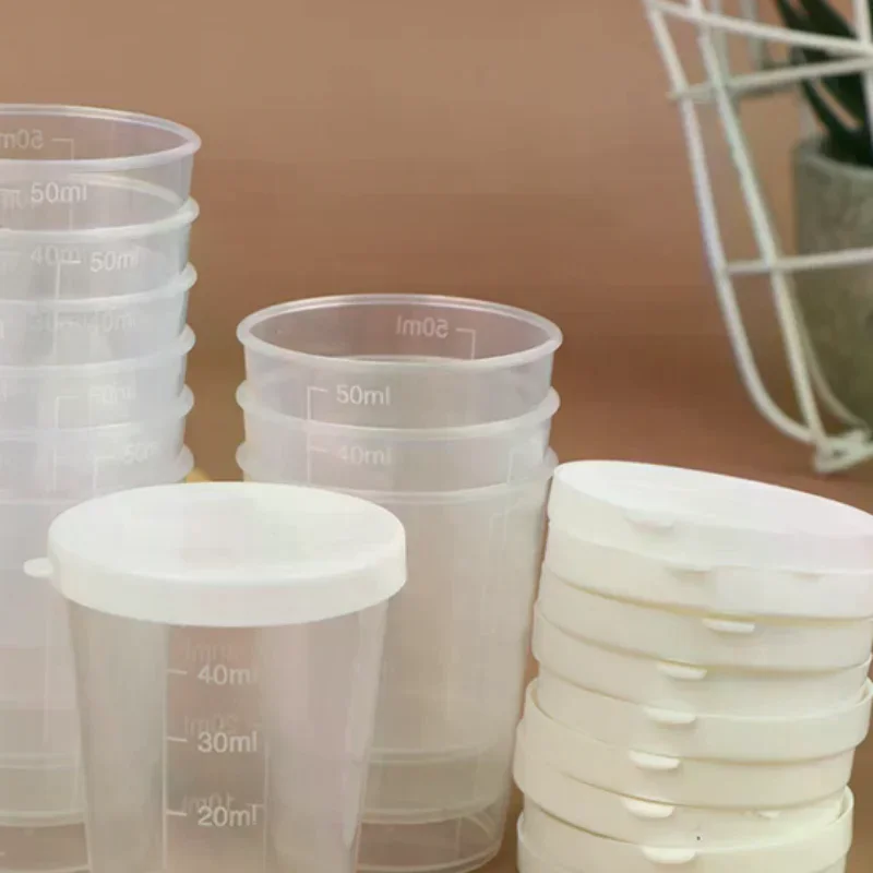 NEW SALE 10Pcs 20/30/50/100ml Clear Liquid Pill Measuring Cups With Lids Travel Pill Organizer Cup Container For Liquid Medicine